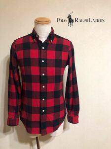 【良品】 Polo Ralph Lauren ポロ ラルフローレン ボタンダウン クラシックフィット ネルシャツ トップス サイズXS 長袖 赤黒 チェック柄