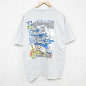 XL/古着 半袖 Tシャツ メンズ ミリタリー ネイビー NAVY ブルーエンジェルス コットン クルーネック 薄グレー 24jul09 中古