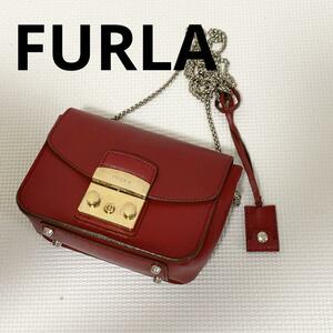 美品　FURLA フルラ　チェーンバッグ　ショルダーバッグ　ボルドー　レザー