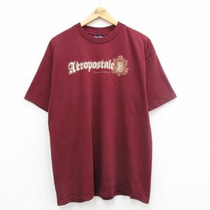 【30%OFF】XL/古着 エアロポステール 半袖 ビンテージ Tシャツ メンズ 00s ビッグロゴ コットン クルーネック エンジ 24aug02 中古 3OF