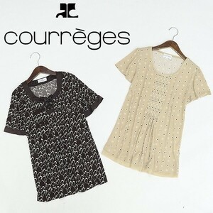 2枚セット◆courreges クレージュ 総柄 フロントタック トップス 38