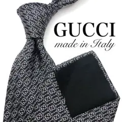 【美品】GUCCI ネクタイ GG柄 格子柄 金具 総柄 光沢感 ブラック