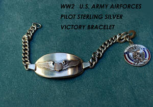 ☆美品極上WW2 US ARMY AIRFORCES PILOT パイロット純銀ブレスレットSTERLING SILVER BRACELET VICTORY TAG☆