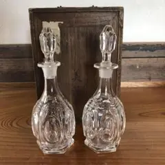 江戸期のギヤマンガラス瓶一対古箱入