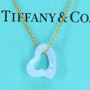 極希少 美品 Tiffany&Co. ティファニー イエロー ゴールド ヒスイ オープン ハート ネックレス 750 K18 ブルー YO232