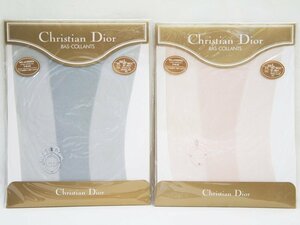 未開封・未使用【Christian Dior ディオール】ストッキング2点セット ワンポイント柄 ビジュー付 薄ピンク&グレー Lサイズ カネボウ