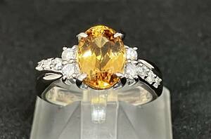 【鑑別書付き】リング Pt900 プラチナ 天然トパーズ 2.60ct 天然ダイヤモンド 0.28ct 10号 ＃10 7.2g 指輪