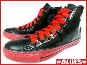 即決★CONVERSE★25.5cm エナメルハイカットスニーカー コンバース メンズ 7 黒 ブラック 赤 レッド 8ホールシューズ オールスター