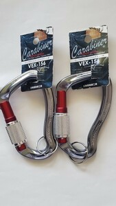 未使用ファッションカラビナCARABINER 2個セットVEX-156冒険倶楽部工房カラーチタン赤スクリューロック式登山用強度なしNOT CLIMBING小物掛