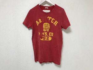 本物アバクロンビー&フィッチAbercrombie&Fitch虎トラ刺繍コットンダメージ加工プリント半袖Tシャツメンズレディース旅行トラベルS赤レッド