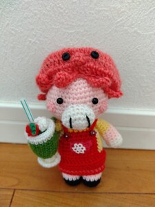 作家様☆ ハンドメイド ブタさん あみぐるみ ぬいぐるみ■タコさん帽子 メロンクリームソーダ