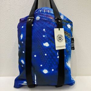 ☆41−1135 美品 Kipling キプリング トートバッグ 2way リュック ブルー系 青系 総柄 グラフィックトート ナイロン 軽量 タグ付き