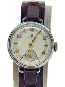 SEIKO◆70s～/スモセコ/手巻腕時計/アナログ/レザー/WHT/BRW