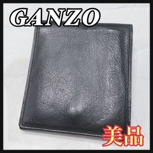 ☆美品☆ GANZO ガンゾ 折り財布 財布 ウォレット 札入れ カードケース ブラック 黒 レザー 本革 シンプル 無地 メンズ 男性 紳士 送料無料