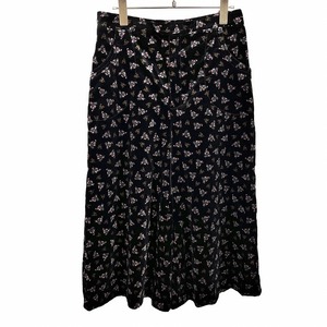 ザラ ZARA ワイドパンツ フレアパンツ ガウチョパンツ ベルベット 別珍 ベロア 花柄 綿100% M ブラック 黒×ピンク×グレー×茶 レディース