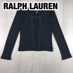 POLO JEANS CO. RALPH LAUREN ポロ ジーンズ ラルフローレン 長袖シャツ L ブラック 絞りリボン レース ロゴ タグ