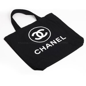 シャネル CHANEL ノベルティ 非売品 VIPギフト トートバッグ 縦長 帆布 キャンバス 両面 プリント ココマーク 黒 レディース ブランド 黒