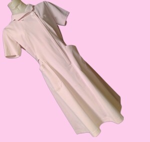 【ナガイレーベン】半袖ナースワンピース サイズL ピンク色 看護学生 実習生 白衣 看護師 エステ サロン 本格派 コスプレ衣装 裾に薄い汚れ