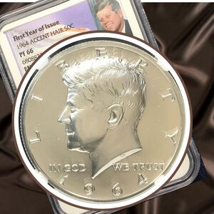 1964年 アメリカ合衆国 ケネディ大統領 銀貨 希少アクセントヘアバージョン プルーフ 50セント NGC PF66 Kennedy Accent Hair Silver