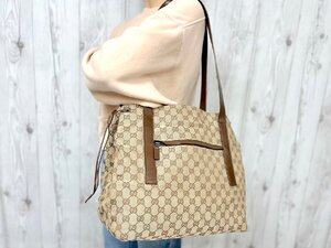 極美品 GUCCI グッチ GGキャンバス トートバッグ ハンドバッグ バッグ キャンバス×レザー 茶系 A4収納可 メンズ 78557Y