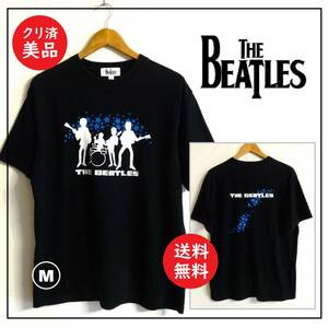 送料込 美品★公式 ビートルズ 希少 アニメ シルエット 半袖 Tシャツ M★THE BEATLES/レア/オフィシャル/黒/コットン/ロック/バンド