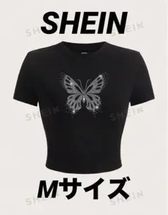 SHEIN Essnce リラックスした蝶柄 丸首 半袖 レディースTシャツ