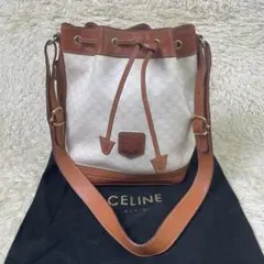 CELINE オールドセリーヌ　ホワイトマカダム　巾着ドローストリングショルダー