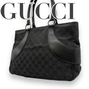 GUCCI グッチ　E11　GGキャンバス　レザー　トートバッグ　GG柄　黒