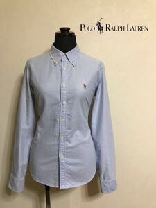 【美品】 Polo Ralph Lauren ポロ ラルフローレン ボタンダウン レディース オクスフォード シャツ トップス サイズ11 長袖 ブルー