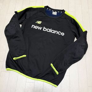 和543★ newbalance ニューバランス スポーツ プルオーバー 裏地フリース ロゴプリント S ブラック メンズ