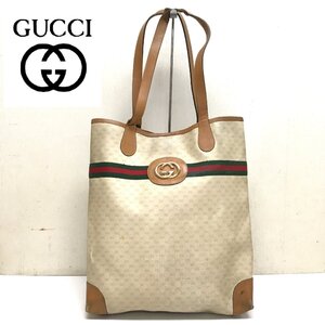 GUCCI/トートバッグ/シェリーライン/インターロッキング/オールドグッチ/レザー×pvc/ブラウン系/ユニセックス/CB8