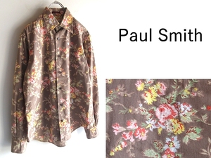 希少 ビンテージ Paul Smith LONDON ポールスミス ロンドン 花柄 フラワー柄 フローラルプリント コットン シャツ M ブラウン ネコポス対応