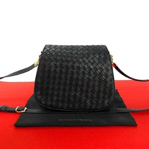 極 美品 BOTTEGA VENETA ボッテガヴェネタ イントレチャート レザー 本革 ショルダーバッグ ポシェット サコッシュ ブラック 50609