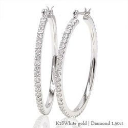 ダイヤモンド フープピアス 1.50ct k18ホワイトゴールド ｋ18WG フルエタニティピアス レディース アクセサリー