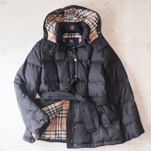 新品同様★BURBERRY バーバリーロンドン ★大きいサイズ44 XL相当★裏ノバチェック★フード付き 黒 ダウンコート 