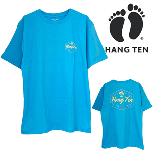 新品 M ★ Hang Ten ハンテン メンズ 半袖 Tシャツ ブルー ロゴ バックプリント ターコイズ イエロー レディース ユニセックス 男女兼用