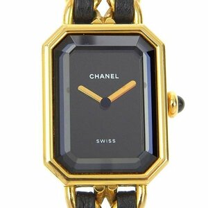 1円 不動 ジャンク シャネル CHANEL クオーツ プルミエールM 黒文字盤 GP×GP レディース 腕時計