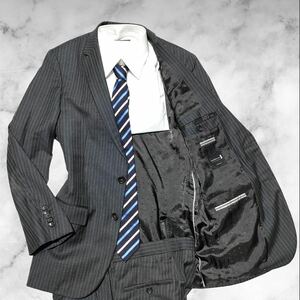 定価25万!!!一生もの!!!【ヒューゴボス HUGOBOSS】別格オーラ◎TAILORED 高級生地グアベロ GTABELLO セットアップスーツ チャコールグレー