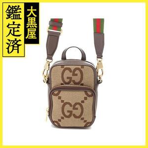 GUCCI　グッチ　ジャンボＧＧ　２wayショルダーバッグ　ベージュ　ブラウン　キャンバス【471】Ｉ