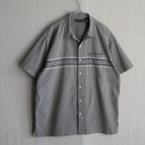 90s USA vintage オープンカラー シャツ / XL コットン グレー ベージュ チェック ボックス 半袖 ビンテージ T4-07023-9376