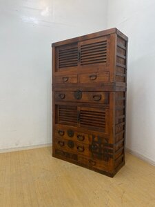 ●帳場箪笥 和箪笥 鍵付 蕨手 名古屋 時代たんす 整理タンス 水屋 チェスト 伝統 民藝 当時物 古家具 古民家 民具 骨董 金庫 貴重品箱 膳棚