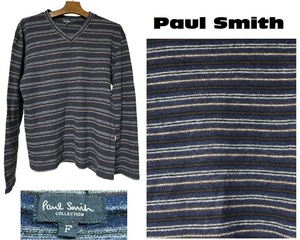 新品同然ポールスミスPauLSmith Collection★ボーダーVネックセーター★ネイビー★F