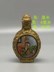 ▽鴻▽銅製 塗金 西洋人物紋 鼻煙壺 置物 古賞物 中国古玩 中国古美術