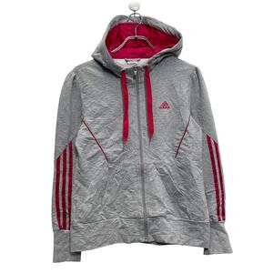 adidas プリント スウェット パーカー アディダス キッズ L グレー フルジップ ロゴ 古着卸 アメリカ仕入 a611-5595