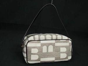 1円 ■極美品■ BALLY バリー キャンバス×レザー ワンハンドル ハンドバッグ レディース ダークブラウン系×アイボリー系 FA8744