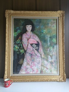 【真作】高木治明『彩春』特大油彩 直筆 女性 絵画 額装サイズ横95.7cm/高さ114cm 人物画 大作 【熊本県発】