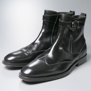 GQ3656//イタリア製*サルヴァトーレフェラガモ*メンズ9EE/ストラップ装飾/サイドジップブーツ/ウイングチップ/ショートブーツ/革靴/黒
