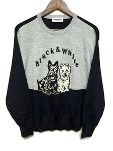 ★美品★Black&White ブラックアンドホワイト ビッグロゴ ニット セーター サイズL★ブラック×グレー クルーネック ゴルフウェア 日本製