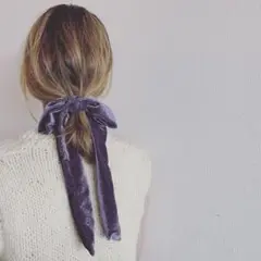 ベロア ロング リボン ヘアゴム【purple】