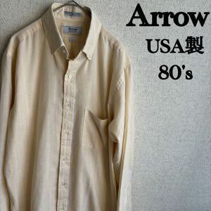 80s USA製　Arrow DOVER 長袖　ボタンダウンシャツ　アロー　Mサイズ　80